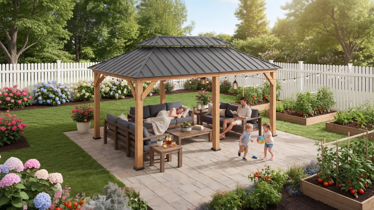 Custom outdoor structures manufacturing — pergolas, gazebos, pavilions and sheds